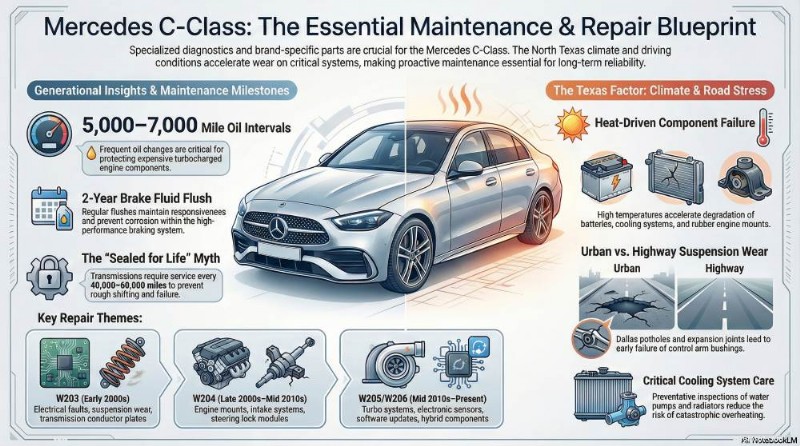 Sửa chữa Mercedes C-Class chuyên nghiệp tại Dallas &Plano – Dịch vụ đáng tin cậy &Phụ tùng chính hãng 